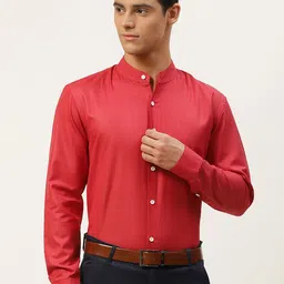 SOJANYA Men Red Solid Cotton Linen Formal Shirt-image-20