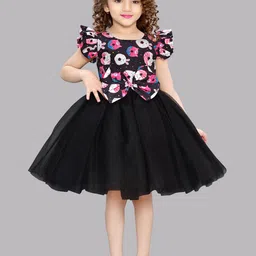 Pink Chick Printed Flutter Sleeve Fit & Flare Net Dress-image-62