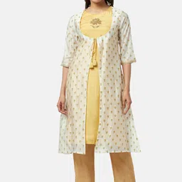 RANGMANCH BY PANTALOONS Ethnic Motifs Printed Thread Work Chanderi Silk Kurta-picture-8