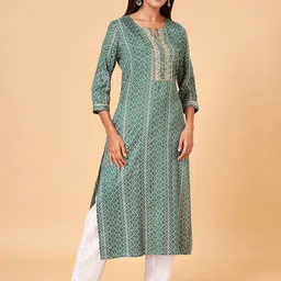 YU by Pantaloons Geometric Printed Thread Work Detailed Straight Kurta-picture-28