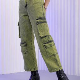 Freehand by The Indian Garage Co Women Relaxed Fit High-Rise Clean Look Cargo Styles Jeans-image-68