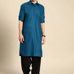 RAJUBHAI HARGOVINDAS Roll Up Sleeves Pathani Pure Cotton Kurta with Salwar-image-51