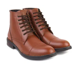 XHUGOY Men Tan Brown Leather High-Top Flat Boots-image-28