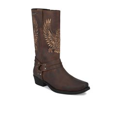 Delize Men Brown Printed Leather Flat Boots-image-23