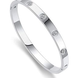 Jewels Galaxy Women Silver-Toned American Diamond Silver-Plated Bangle-Style Bracelet-24