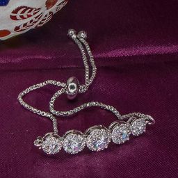 Manikya American Diamond Studded  Rhodium-Plated Charm Bracelet-12