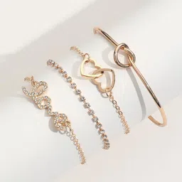 Shining Diva Fashion Women Set Of 4 Crystals Gold-Plated Link Bracelet-50