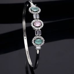ZENEME Rhodium-Plated Brass American Diamond Kada Bracelet-image-33