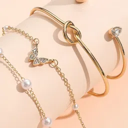 Shining Diva Fashion Women Set Of 4 Crystals Gold-Plated Link Bracelet-51