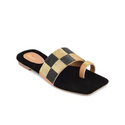DESI COLOUR Colourblocked Ethnic Open Toe Flats-image-52