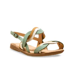 El Naturalista Colourblocked Leather Open Toe Flats With Buckles-picture-46