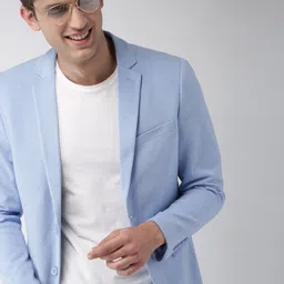 Mast & Harbour Men Blue Solid Single-Breasted Knitted Blazer-picture-9