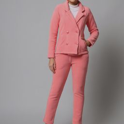 BROOWL Women Pink Solid Double-Breasted Corduroy Co-Ords Set-picture-50