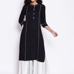 AURELIA Women Black Panelled Kurta with Palazzos-image-84
