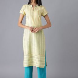 AURELIA Women Yellow Striped Pure Cotton Kurta with Palazzos-image-21