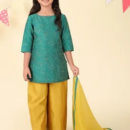 Fabindia Girls Ethnic Motifs Printed Cotton Silk Straight Kurta With Palazzos & Dupatta-picture-55