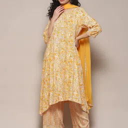 Biba Floral Printed V-Neck Regular Straight Kurta With Palazzo & Dupatta-40