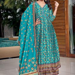 CHANSI Ethnic Motifs Printed Empire Kurta With Palazzos & Dupatta-14