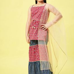 Stylo Bug Girls Red Printed Pure Cotton Kurta with Sharara & With Dupatta-picture-14