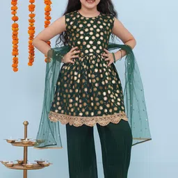 Aj DEZInES Girls Ethnic Motifs Printed Angrakha Kurti with Palazzos & With Dupatta-picture-48