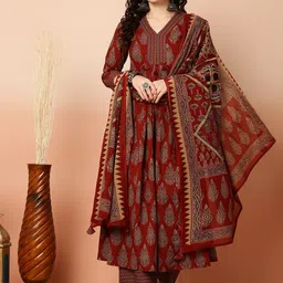 KIMAYRA Ethnic Motifs Printed Pure Cotton Kurta with Palazzos & Dupatta-6