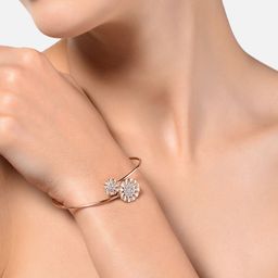 AMI Women Rose Gold & Silver-Toned Brass Cubic Zirconia Rose Gold-Plated Kada Bracelet-4