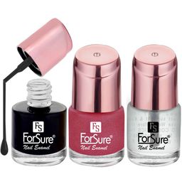 ForSure Set of 3 Nail Paints 8mlEach - Intense Pink - Bold Black - Transparent-67