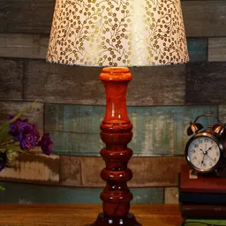 Foziq Unisex Brown & White Printed Frustum Shaped Table Lamp-picture-10