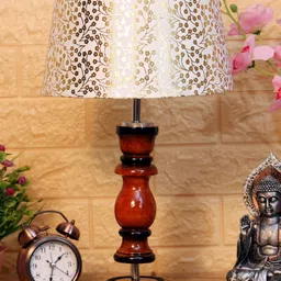 foziq Brown & White Printed Wooden Table Lamps-37