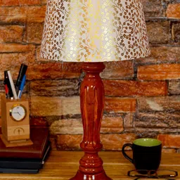 foziq Brown & White Printed Wooden Table Lamps-picture-28