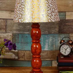 Foziq Brown & White Printed Frustum Shaped Table Lamp-image-89