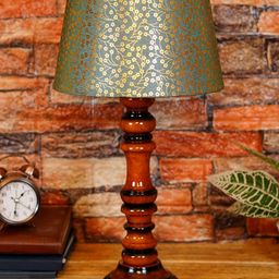 foziq Brown & Blue Printed Wooden Table Lamps-18