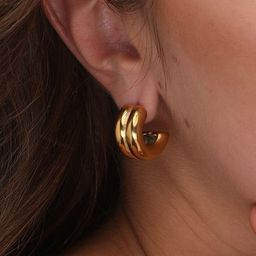 PALMONAS Women Gold-Toned Oval Half Hoop Earrings-12