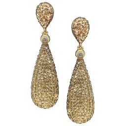 Crunchy Fashion Gold-Plated Stone-Studded Oval Drop Earrings-11