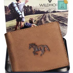 WildHorn Men Tan  Design  RFID Leather Two Fold Wallet-18