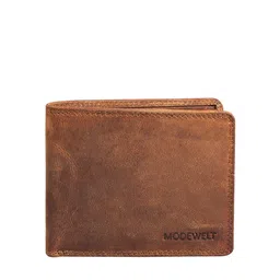 Modewelt Men Brown Leather Two Fold Wallet-image-3