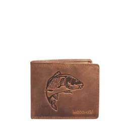 Modewelt Men Brown Abstract Textured Leather Two Fold Wallet-1