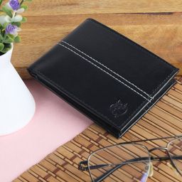 ZEVORA Men Black Leather Two Fold Wallet-image-23