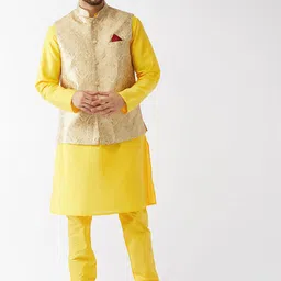 VASTRAMAY Men Woven Design Mandarin Collar Jacket Kurta With Churidar-image-69
