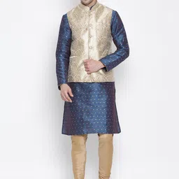 VASTRAMAY Woven Design Regular Kurta With Churidar & Nehru Jacket-0