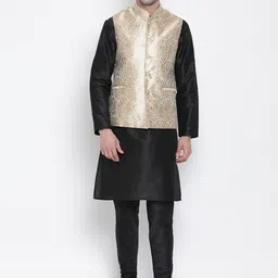 VASTRAMAY Mandarin Collar Regular Kurta With Dhoti Pants & Nehru Jacket-image-26