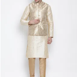 VASTRAMAY Woven Design Regular Kurta And Churidar With Nehru Jacket-image-74