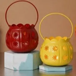 eCraftIndia 2 Pcs Red & Yellow Tealight Candle Holders-15