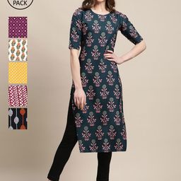 KALINI Women Pack Of 6 Floral Printed Crepe Kurta-picture-13