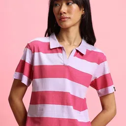 Bewakoof Women Striped Polo Collar T-shirt-picture-38