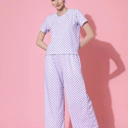 Oomph! Women Checked Round Neck T-shirt And Wide Leg Trousers Co-Ords Set-image-58
