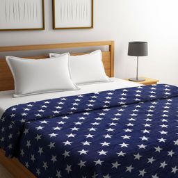 Aura Navy Blue & White Geometric Microfiber AC Room 120 GSM Double Bed Blanket-picture-48