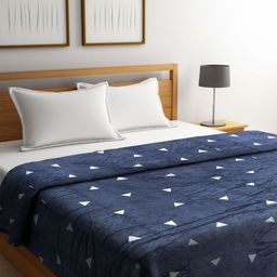 Aura Navy Blue & White Geometric Microfiber AC Room 120 GSM Double Bed Blanket-image-52