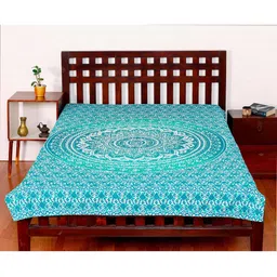 HANDICRAFT PALACE Turquoise Blue Mandala Printed Kantha Quilted Cotton Single Bed Cover-image-24