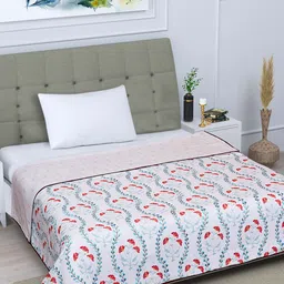 ROMEE White & Red Floral Printed Reversible AC Room 300 GSM Single Bed Dohar-44